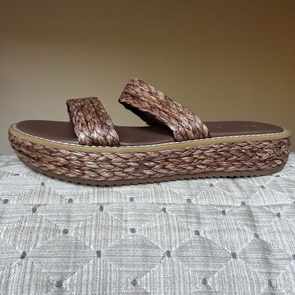 Splendid Goldi Braided Espresso Brown Raffia Sandals Women 9 Platform Wide Strap - Picture 2 of 16